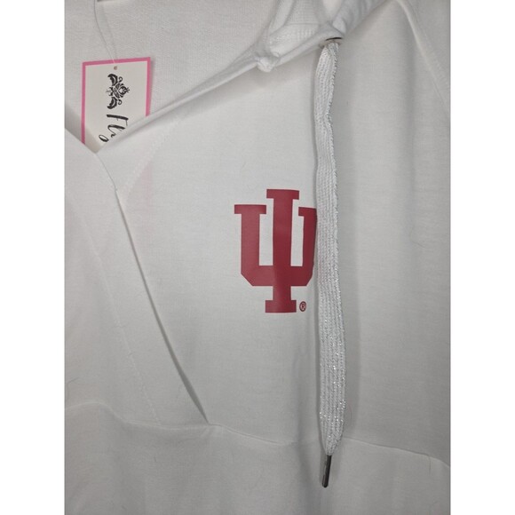 Indiana University Women White Hoodie Pullover Criss Cross Neckline Pockets Sz L - Picture 2 of 12